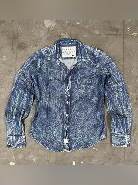 Frank & eileen Denim Acid Wash 80s Distressed Button Up Shirt Long Slevee Barry